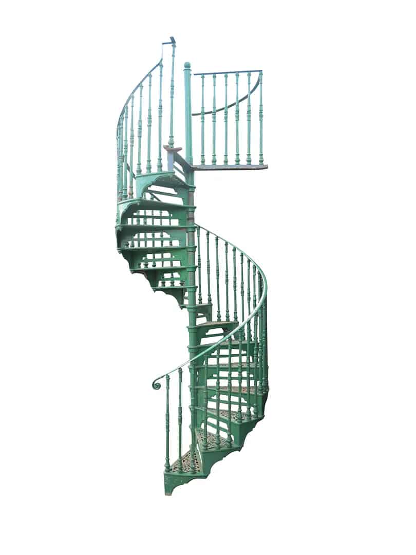 Green Cast Iron Spiral Staircase Made by Safety Stairways
