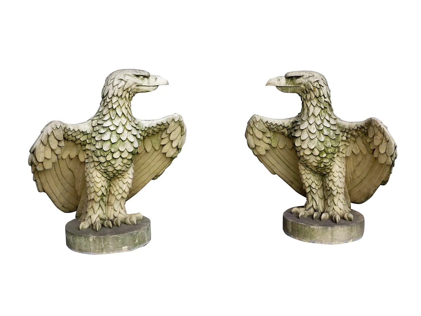 Reconstituted Buff Coloured Stone Pair of Gate Pier Eagles - 8649