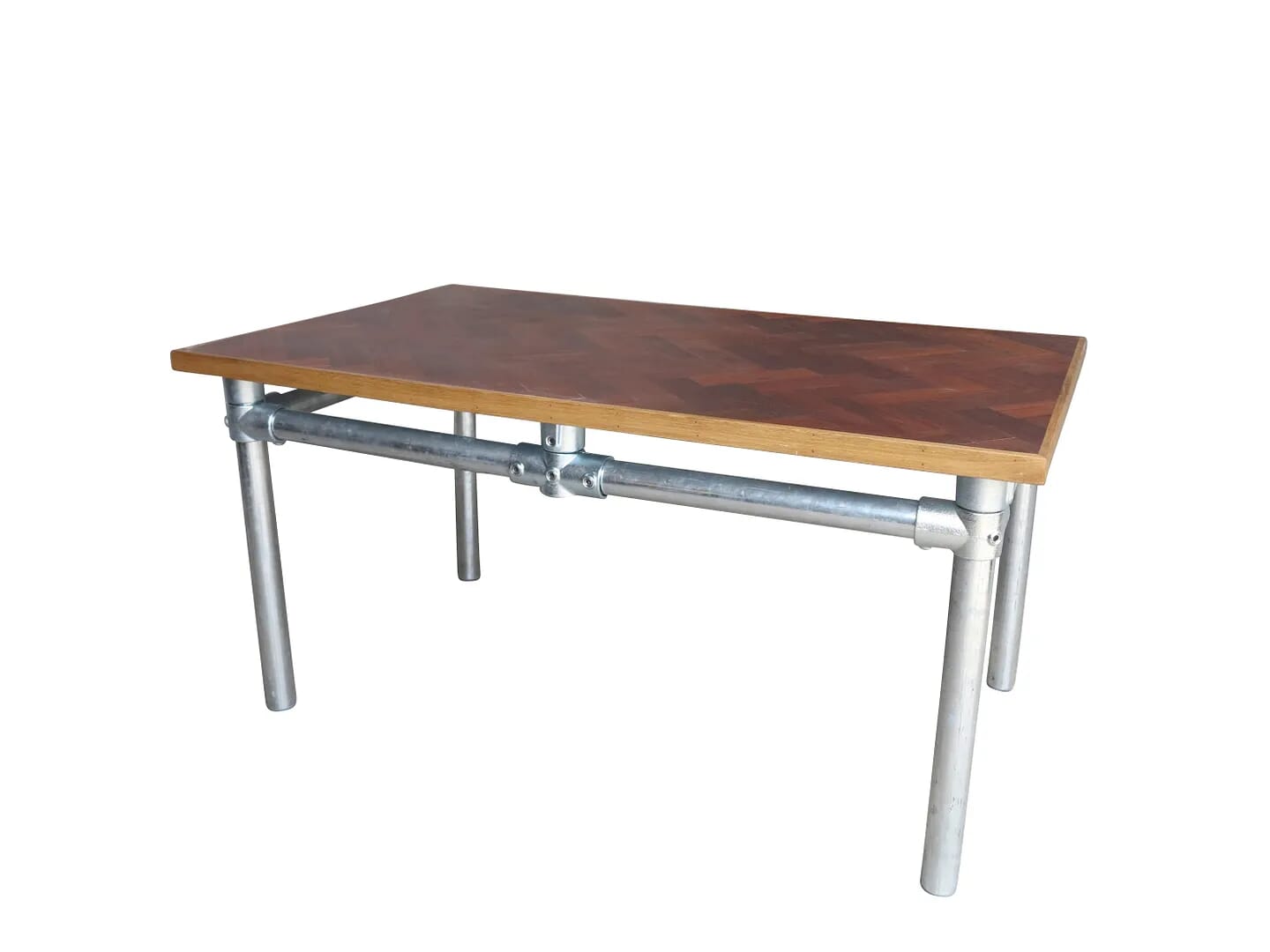 One Off Parquet Top Table & Galvanised Base - D1418