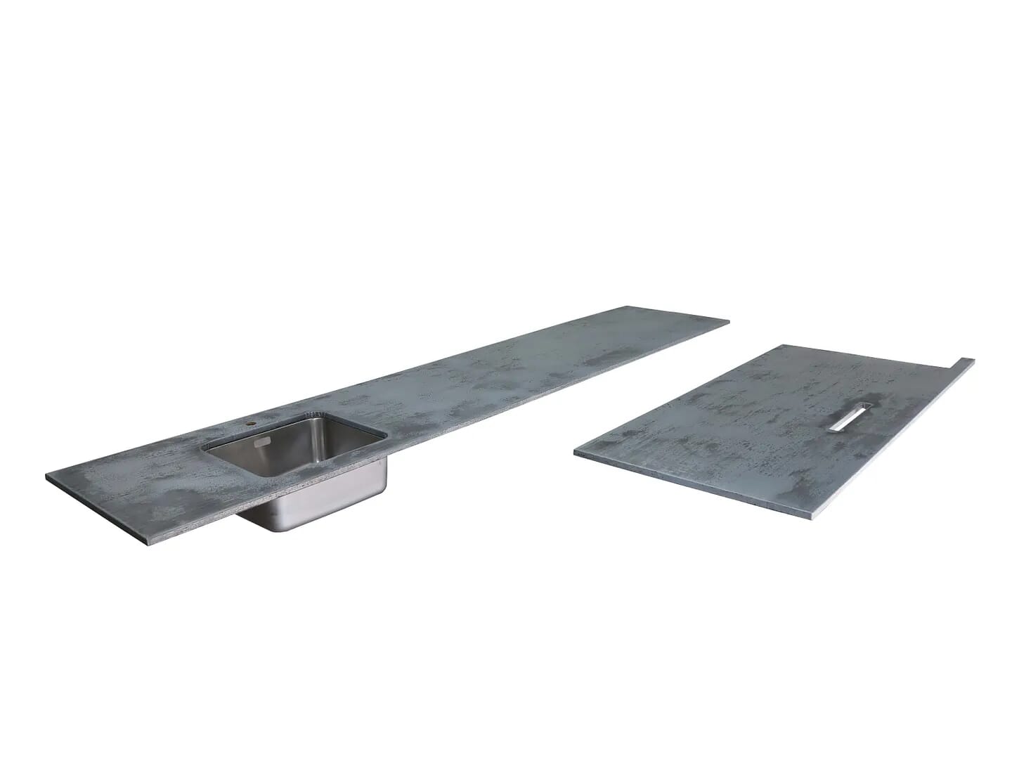 Antiqued Distressed Zinc Kitchen Worktops With Cutouts - D1422