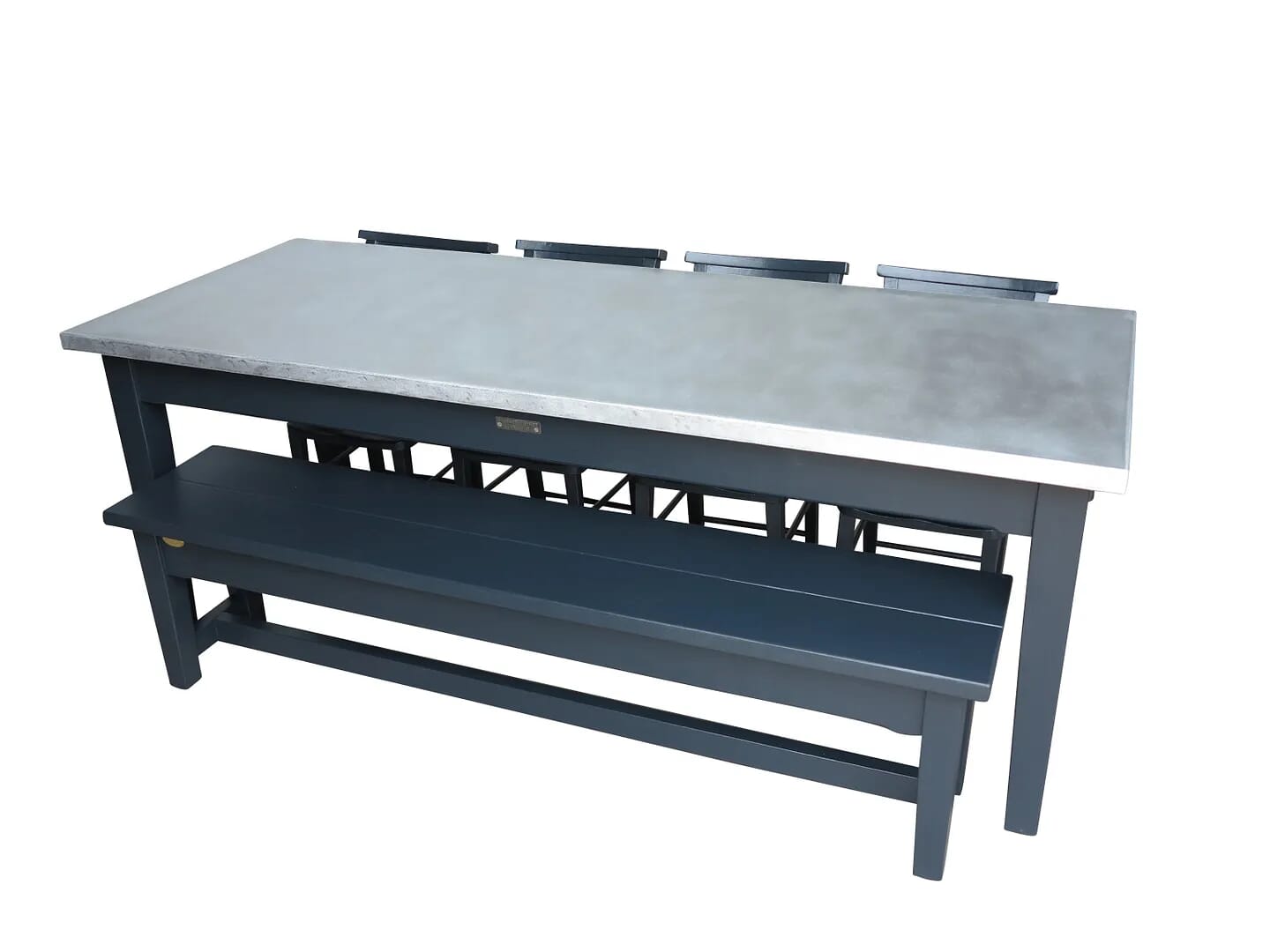 Matt Zinc Topped Table With Painted Bench - D1426