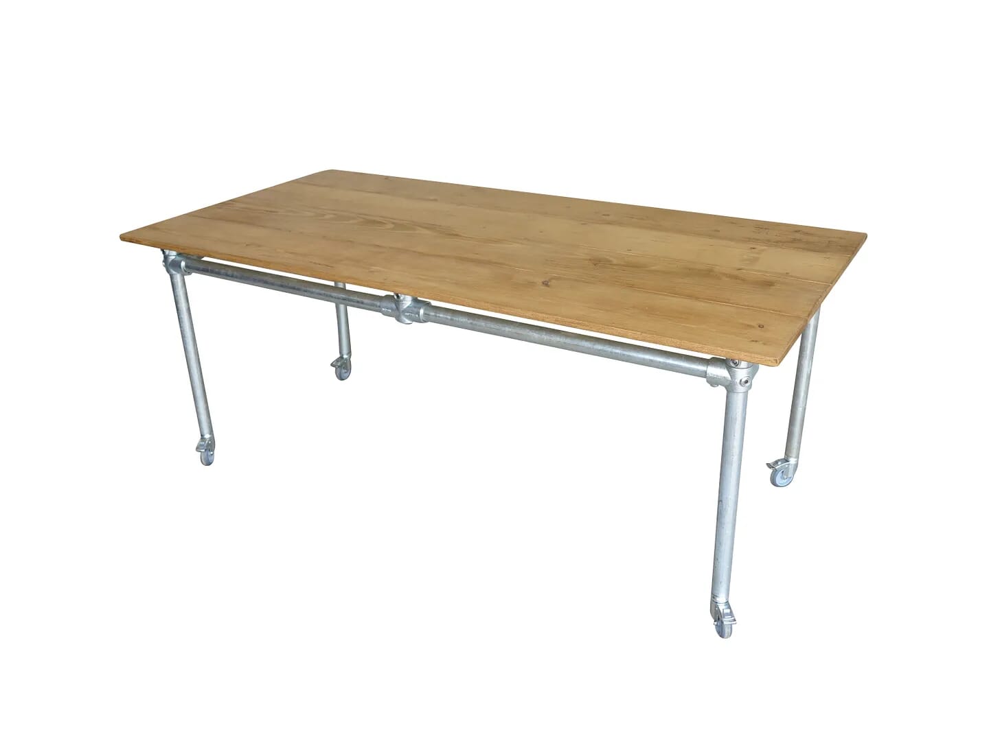Bespoke Waxed Pine Top & Industrial Base With Castors - D1436