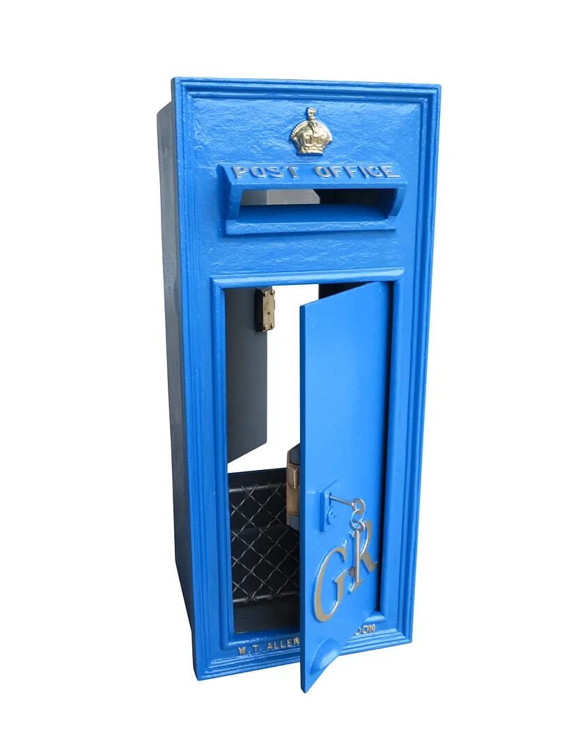 Blue Cast Iron Wall Mounted Post Box with Rear Door - 9029