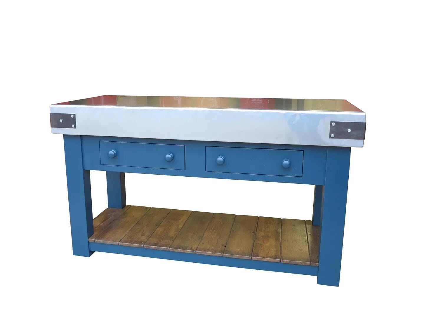 Bespoke Natural Zinc Butchers Block With Drawers & Shelf - D1465
