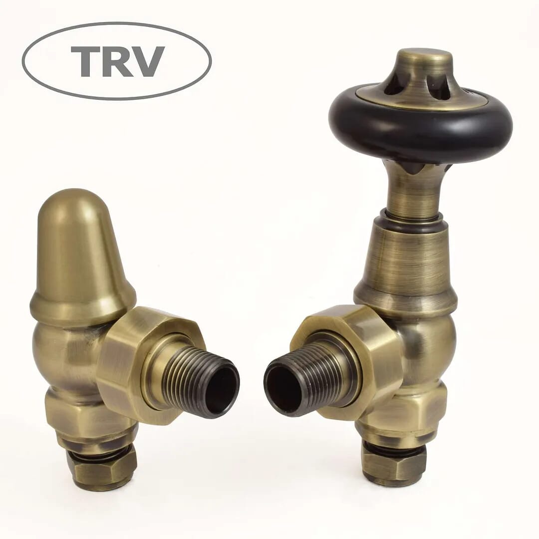 Pair of Admiral Antique Brass TRV Radiator Valves - adabt