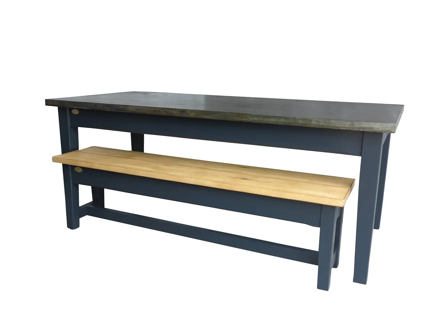 Handmade Antiqued Zinc Top Kitchen Table With Bench - D1471