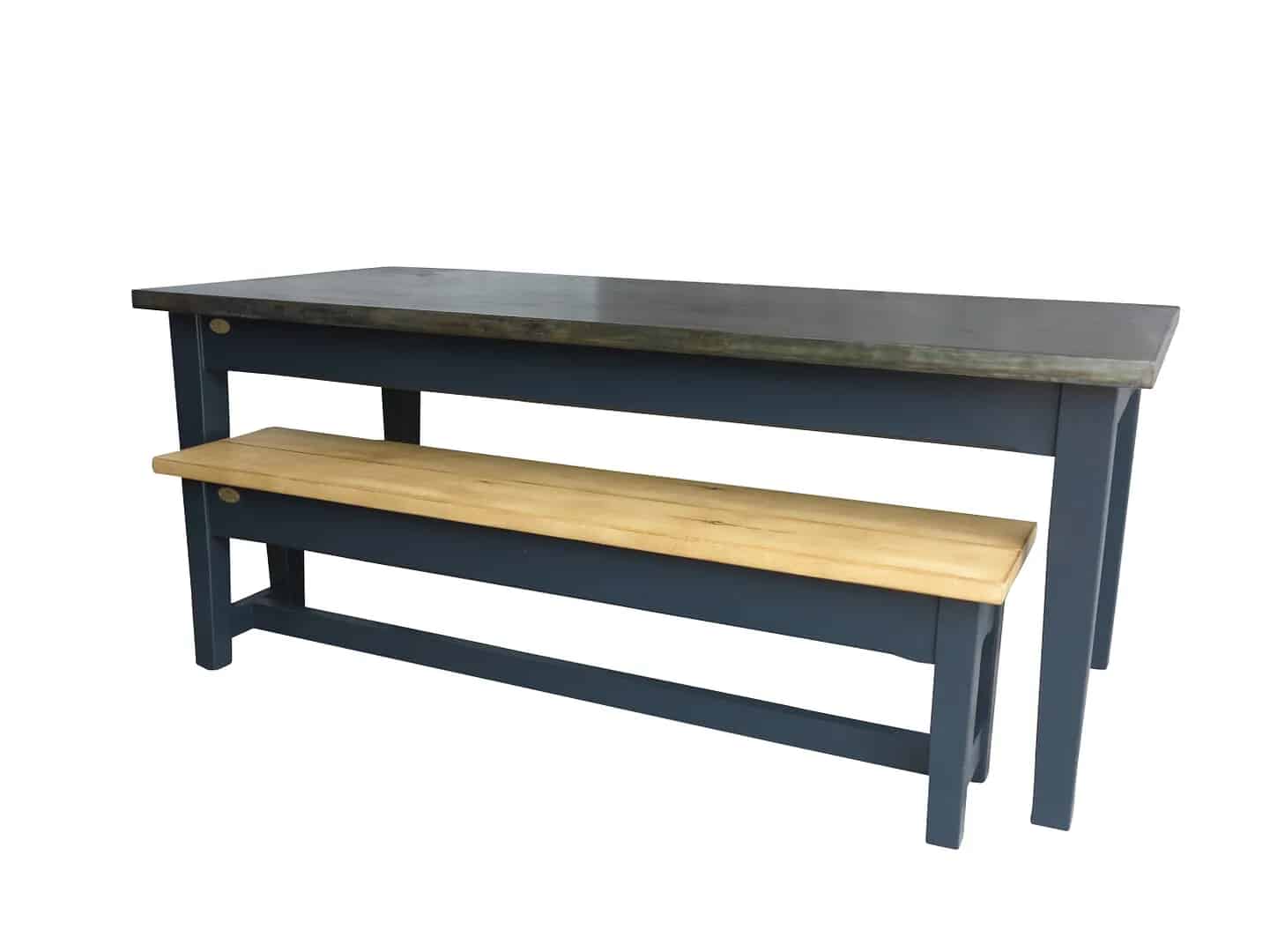 Handmade Antiqued Zinc Top Kitchen Table With Bench