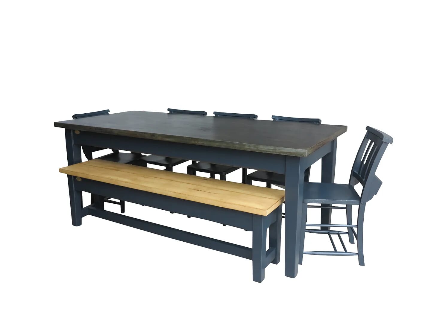 Handmade Antiqued Zinc Top Kitchen Table and Bench - D1472