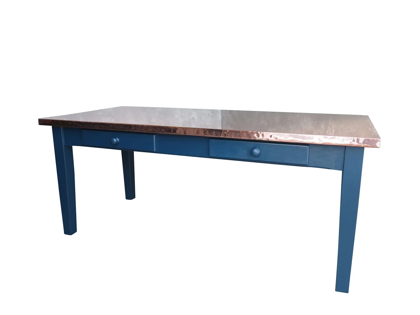 Handmade Natural Copper Top Kitchen Table With Drawers - D1475