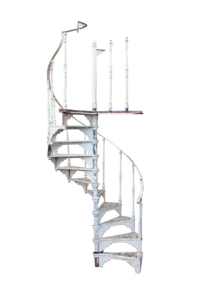 White Cast Iron Spiral Staircase With Landing Plate