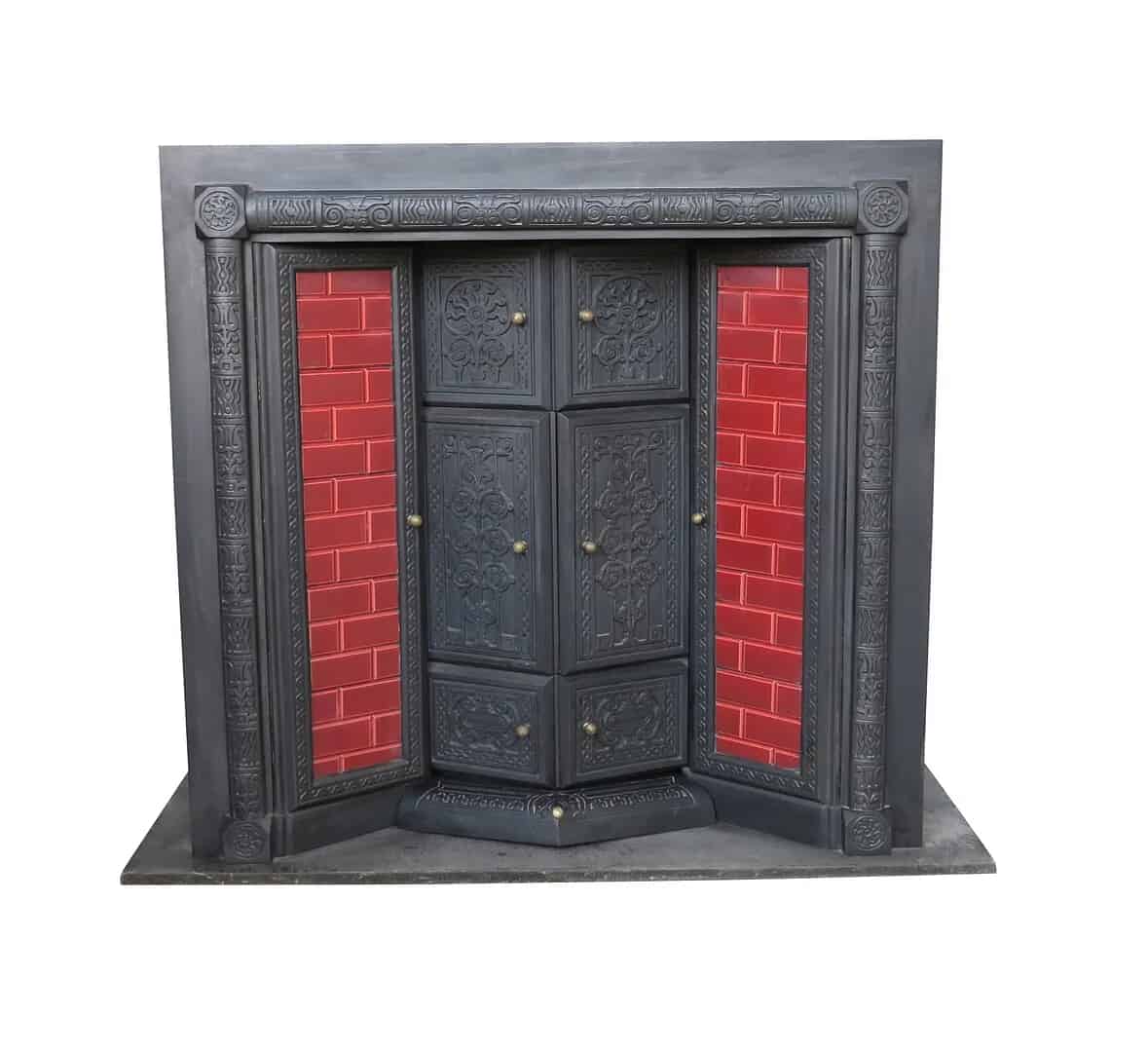 Very Rare Antique Eagle Fire Grate Cast Iron Tiled Insert