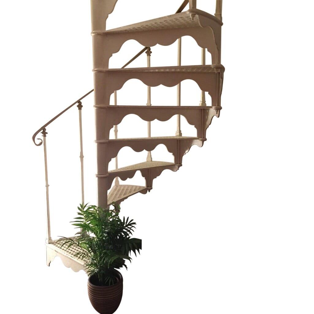 White Cast Iron Spiral Staircase With Large Curved Balcony - 8725