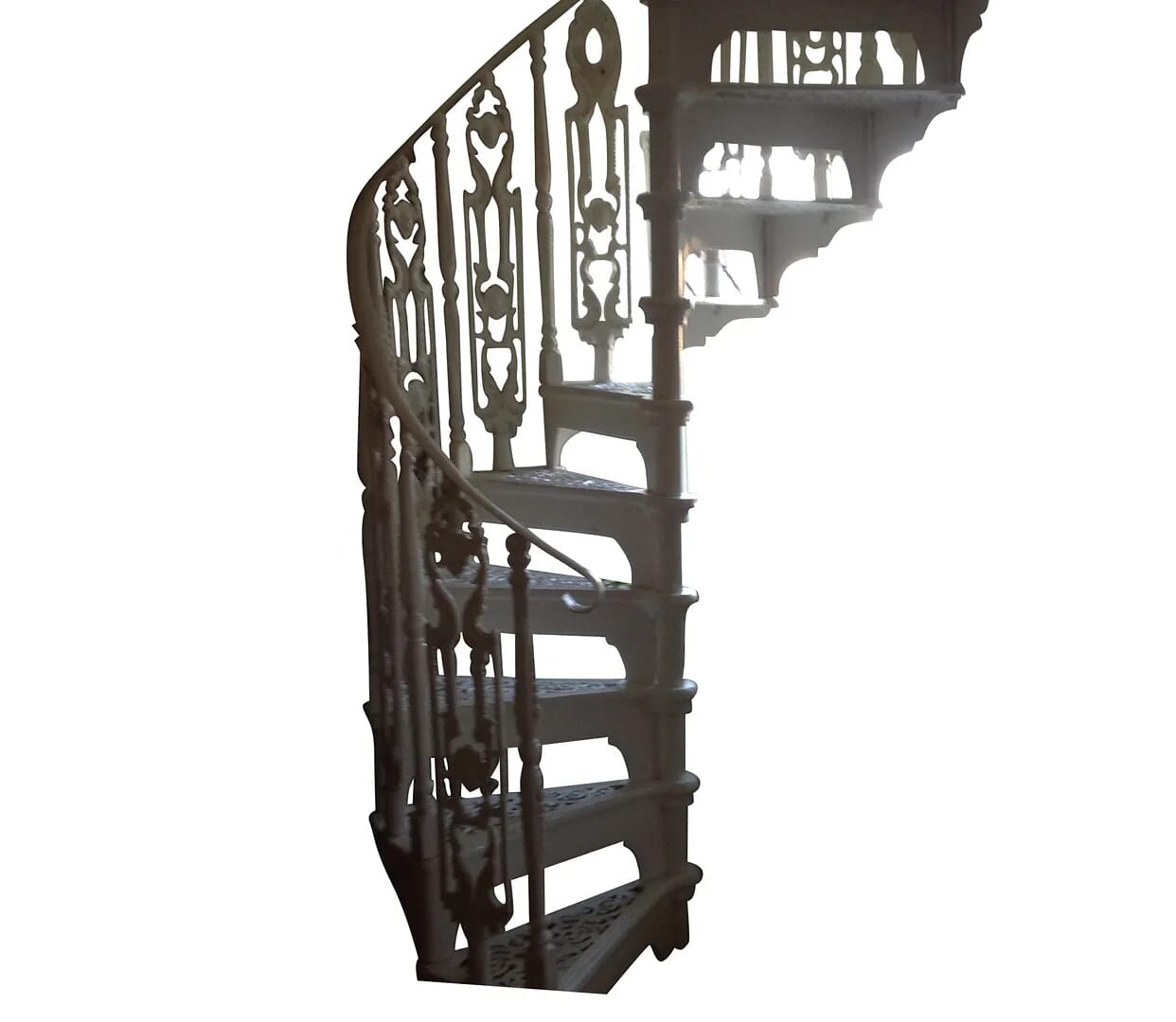 Reclaimed White Cast Metal Spiral Staircase & Balcony Rails - 8730