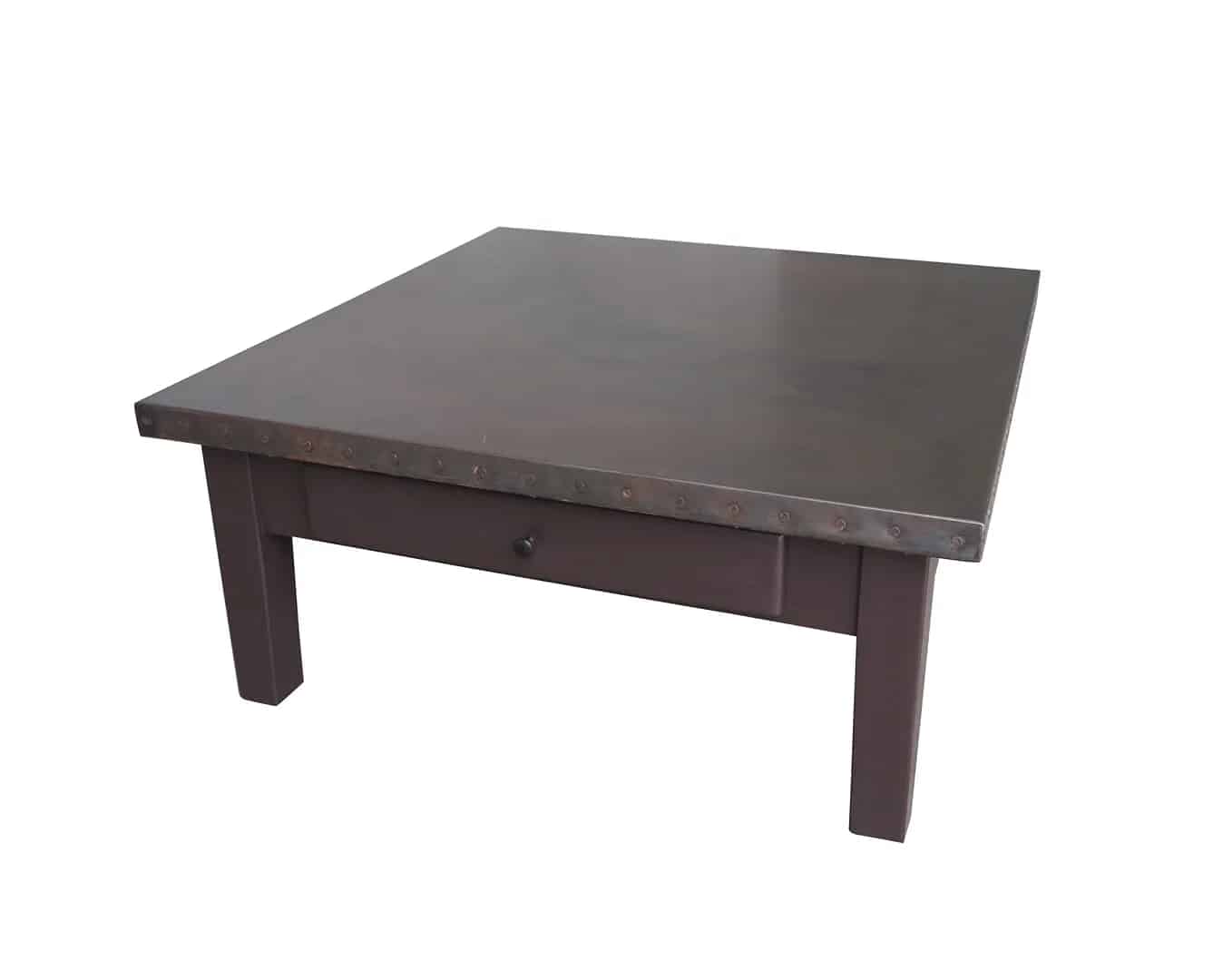 Handmade Antiqued Copper Top Coffee Table With Drawers
