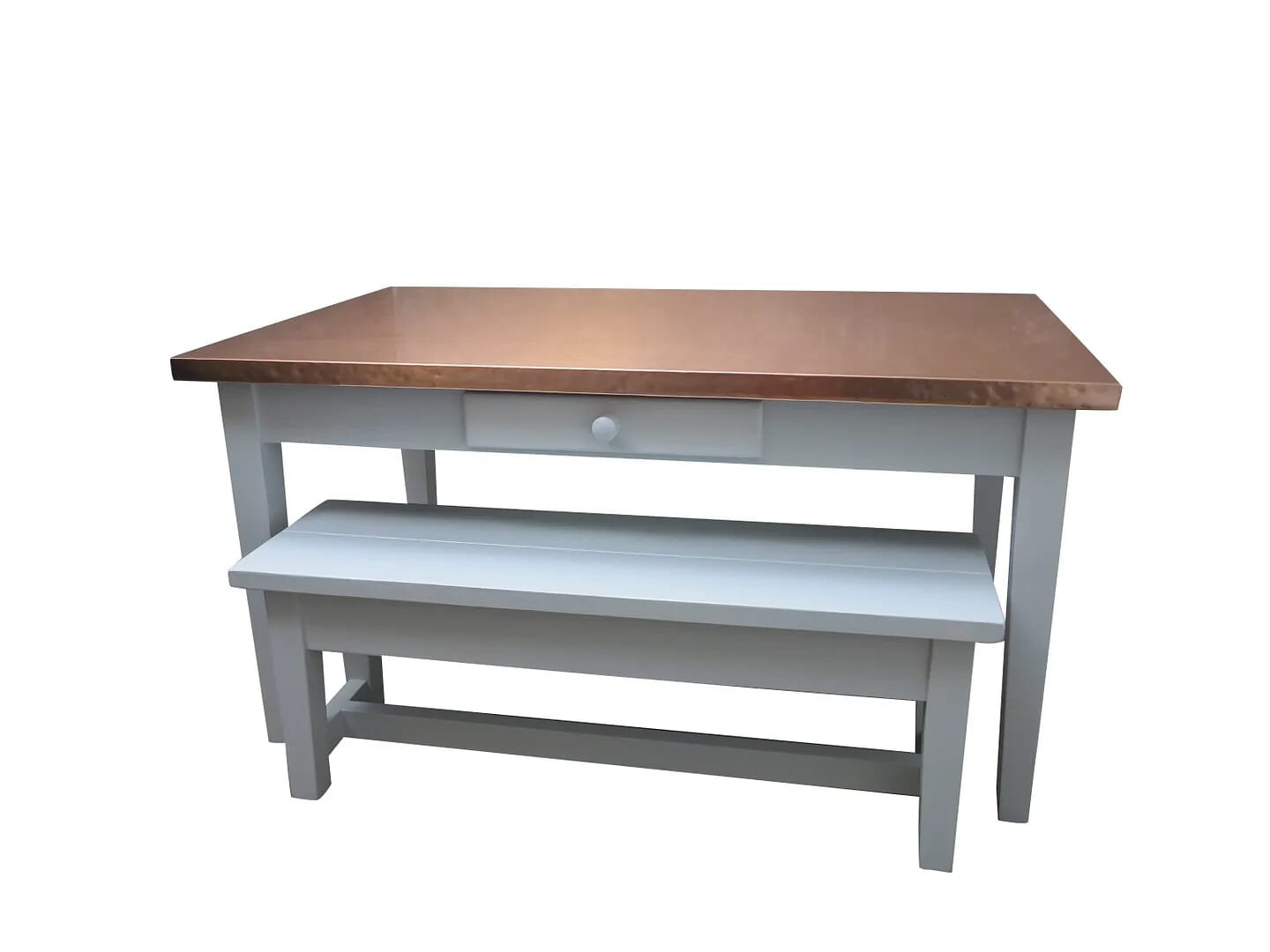 Handmade Natural Copper Kitchen Table & Painted Bench - D1493