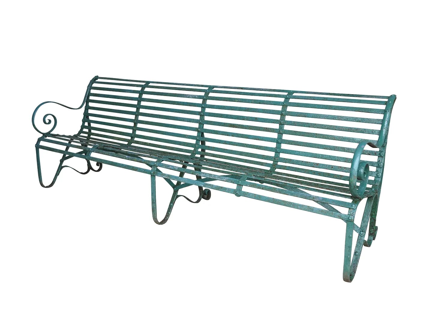 Antique Garden Large Iron Strapwork Outdoor Bench - 8757