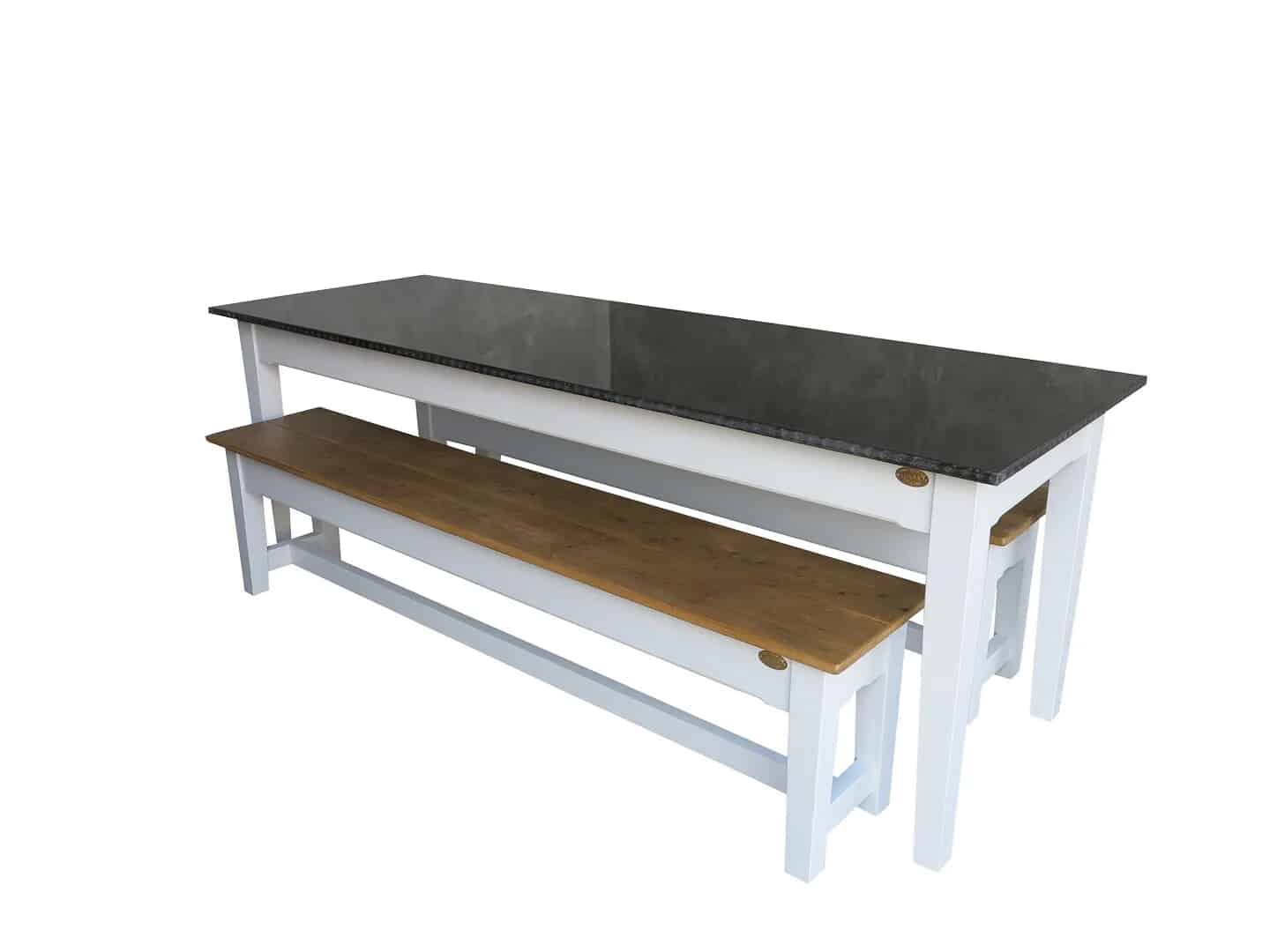 Handmade Antiqued Zinc Kitchen Table & Floorboard Benches