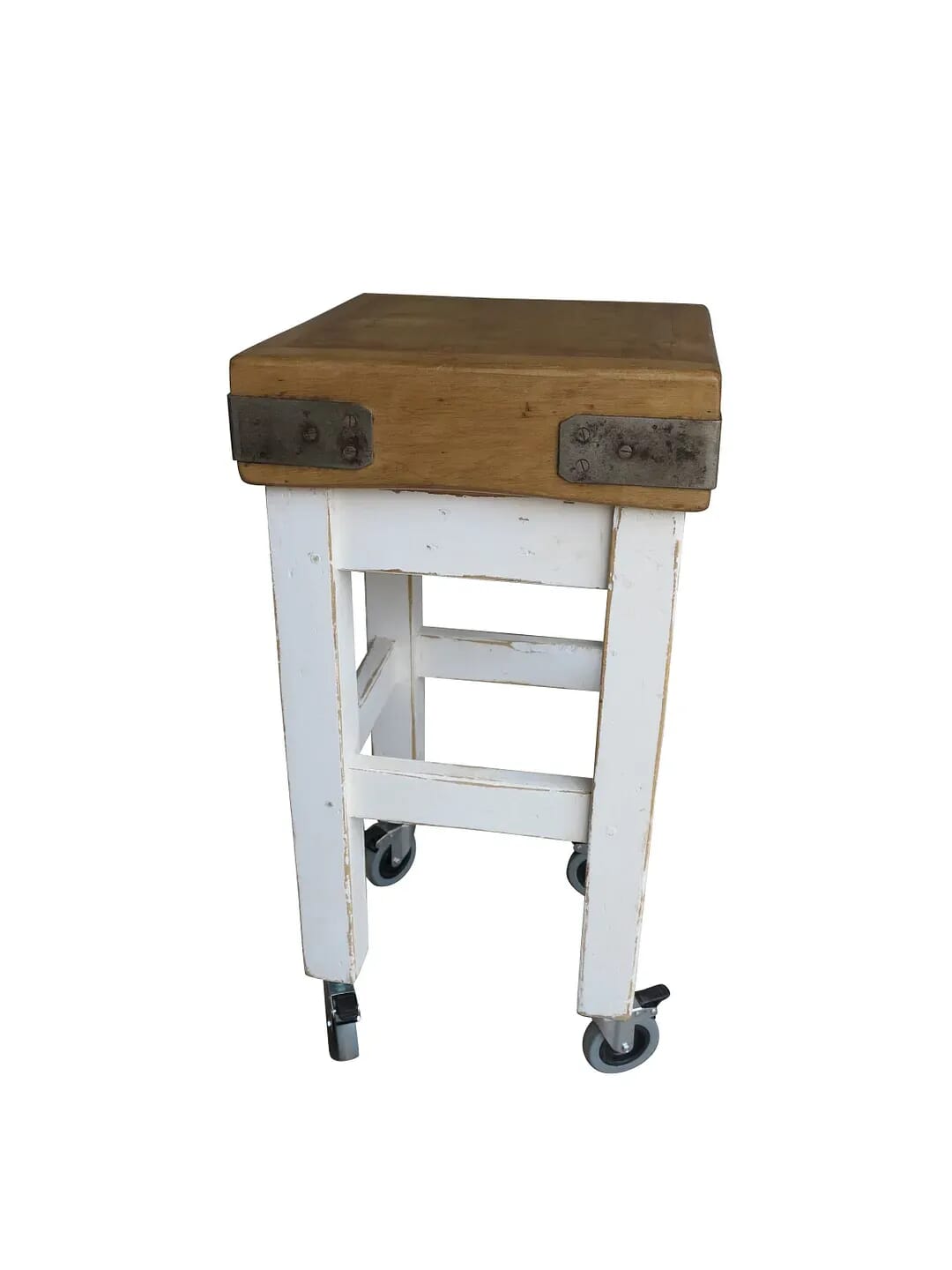 Antique Original Butchers Block on Base With Lockable Castors - 8737
