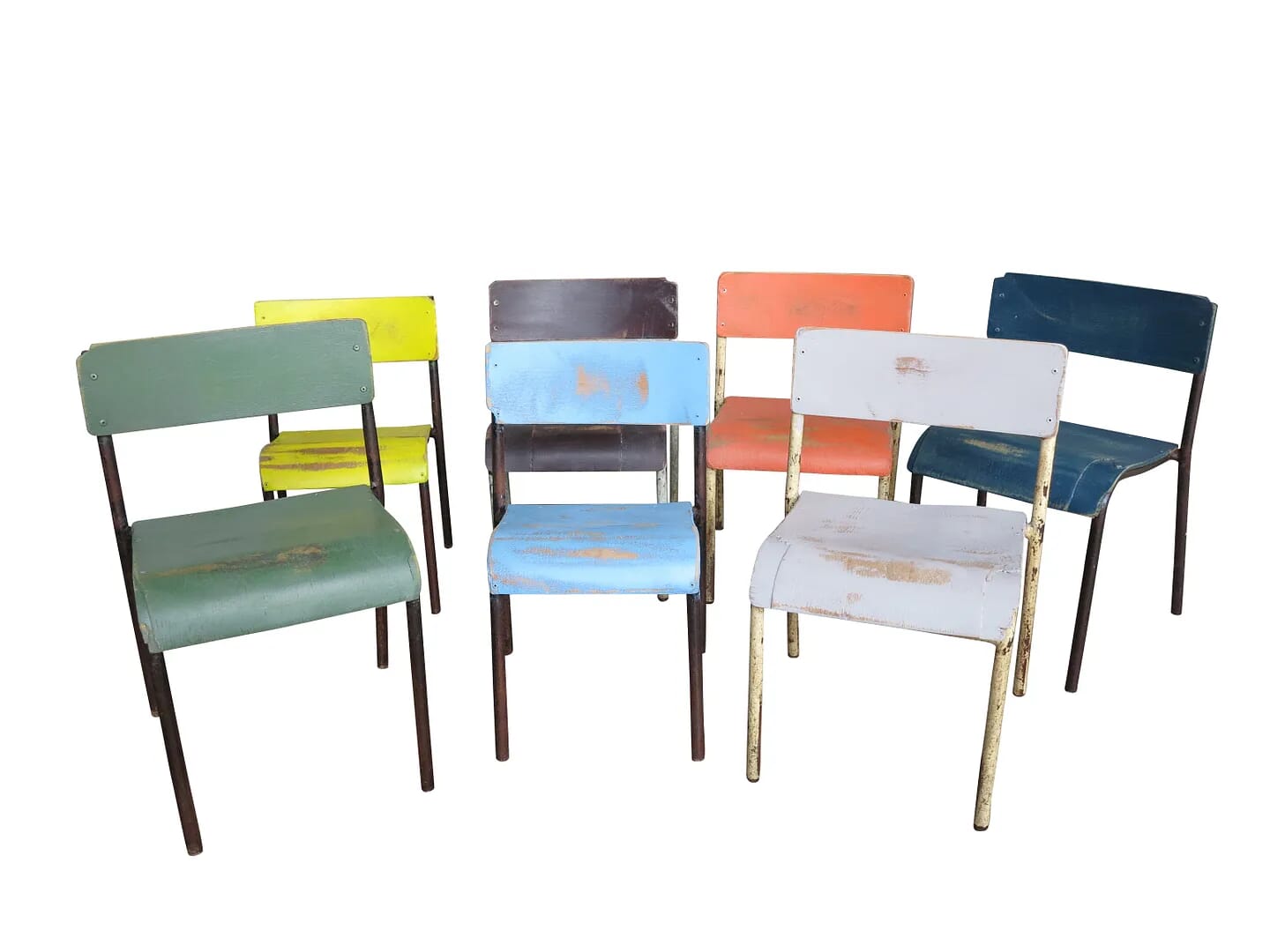 Hand Painted & Distressed Childrens Church Stacking Chairs - 8779