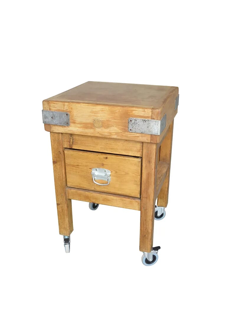 Antique Original Butchers Block on Base With Sliding Drawer - 8769