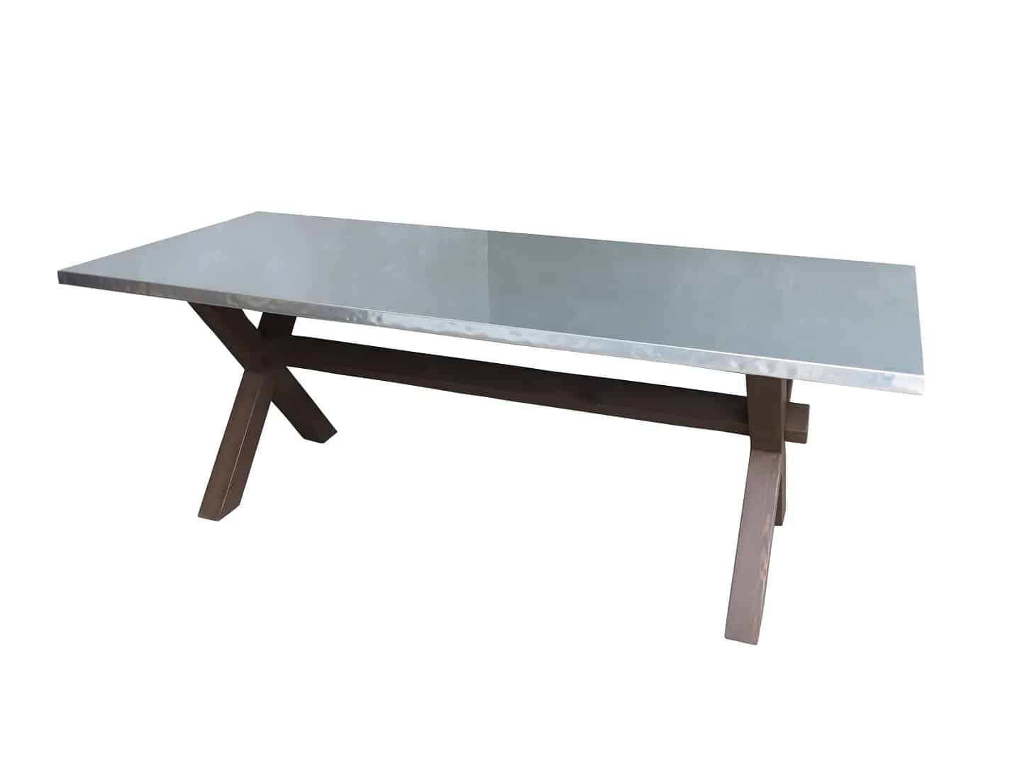 Zinc Table With X Frame Base with Jacobean Wax Finish