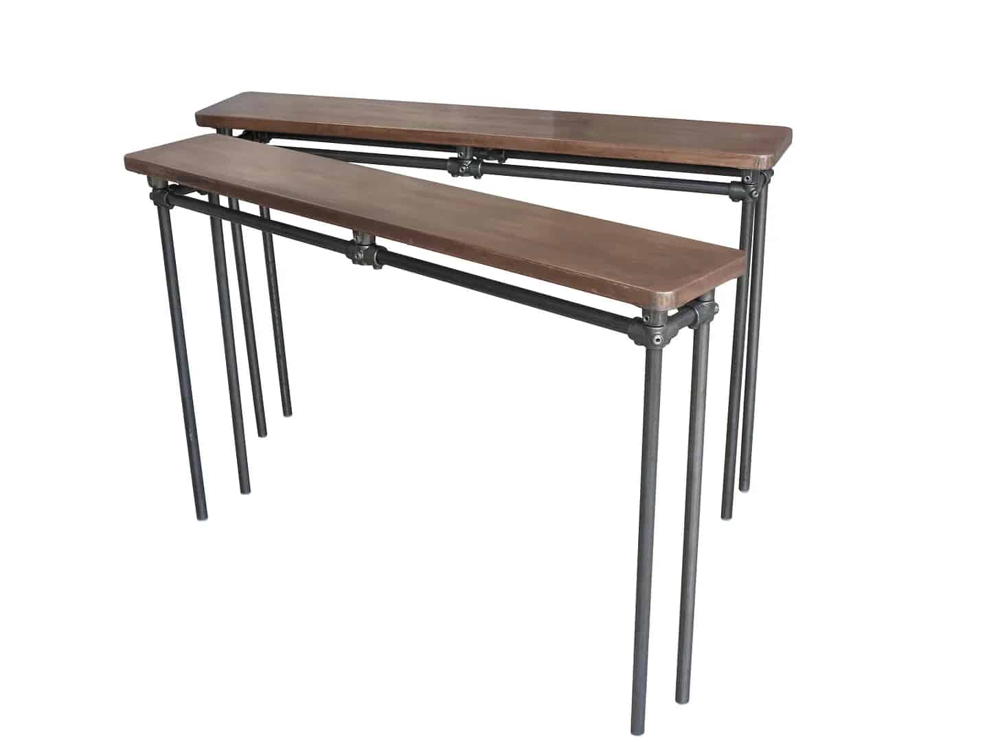 Antique Copper Top Console Tables With Dark Metal Bases