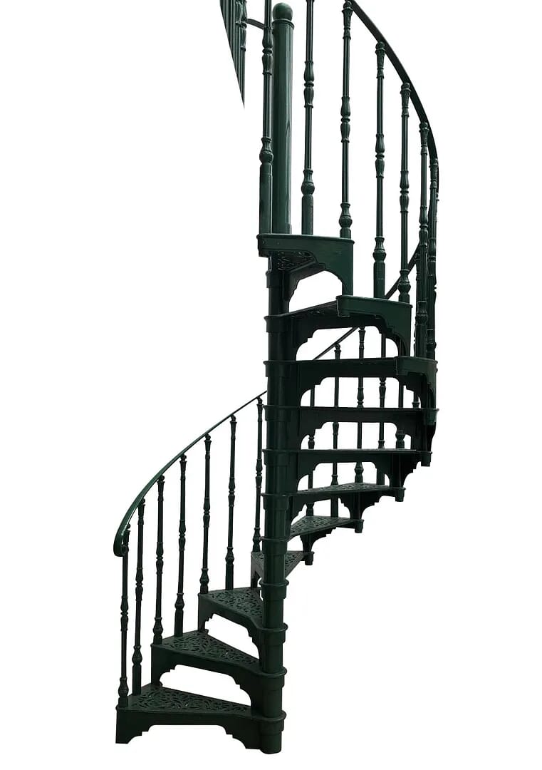 Cast Iron Green Spiral Staircase With Large Balcony - 8806