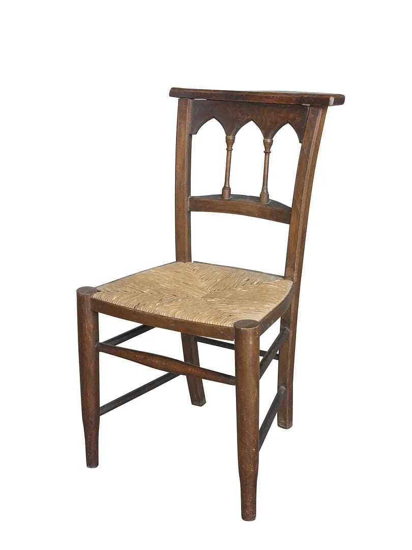 Antique Rush Seated Dark Gothic Church Chair - 7501a