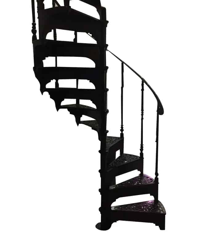 Reclaimed Black Cast Metal Spiral Staircase & Balcony Rail
