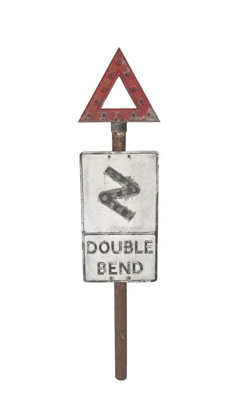 Original Double Bend Road Warning Pole Mounted Sign - 8841