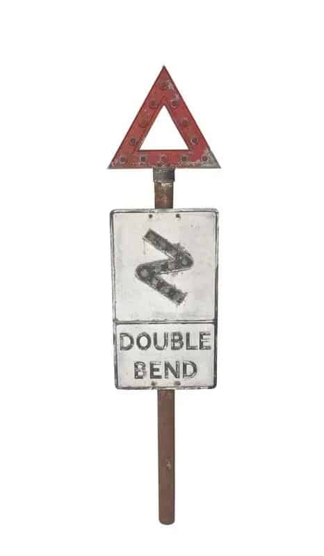 Original Double Bend Road Warning Pole Mounted Sign