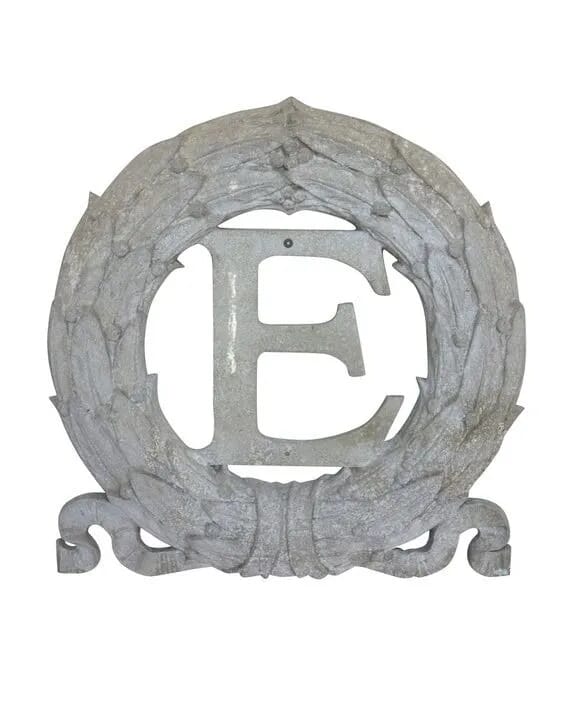 Original Cast Zinc Letter E Laurel Wreath - 8845