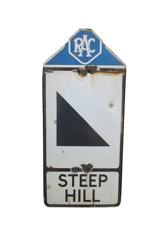 Original Enamel RAC Steep Hill Road Sign - 8846