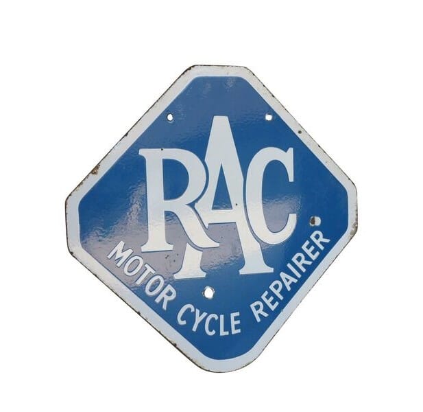 Original Enamel Double Sided RAC Motor Cycle Repairer Sign - 8849