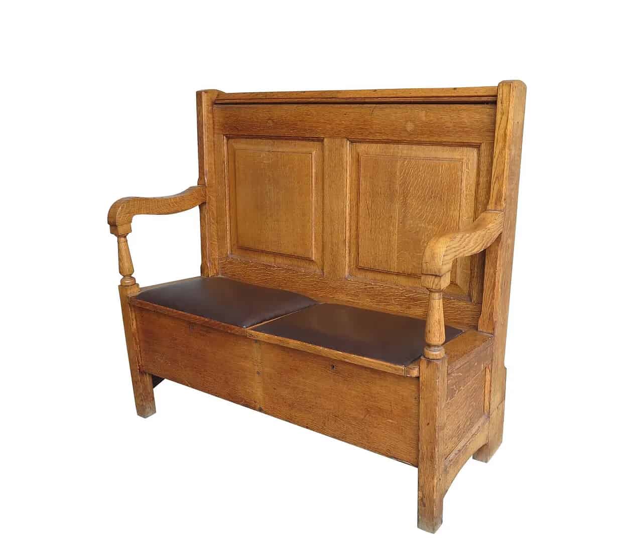 Salvaged Solid Oak Settle With Lift Up Seats For Storage