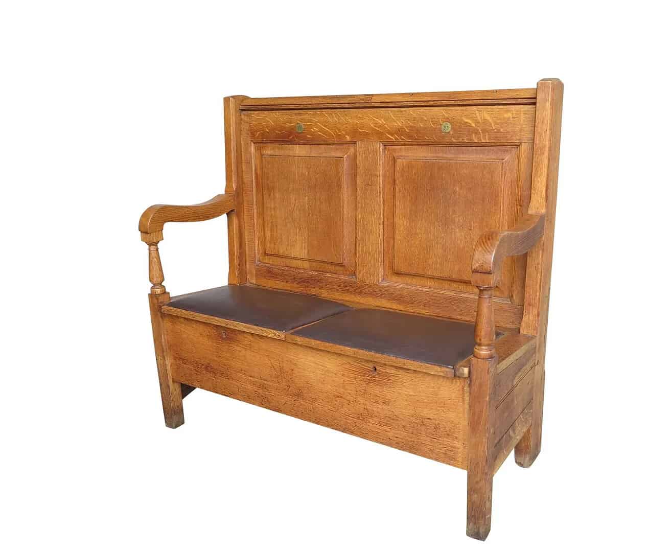 Salvaged Solid Oak Settle With Lift Up Seats