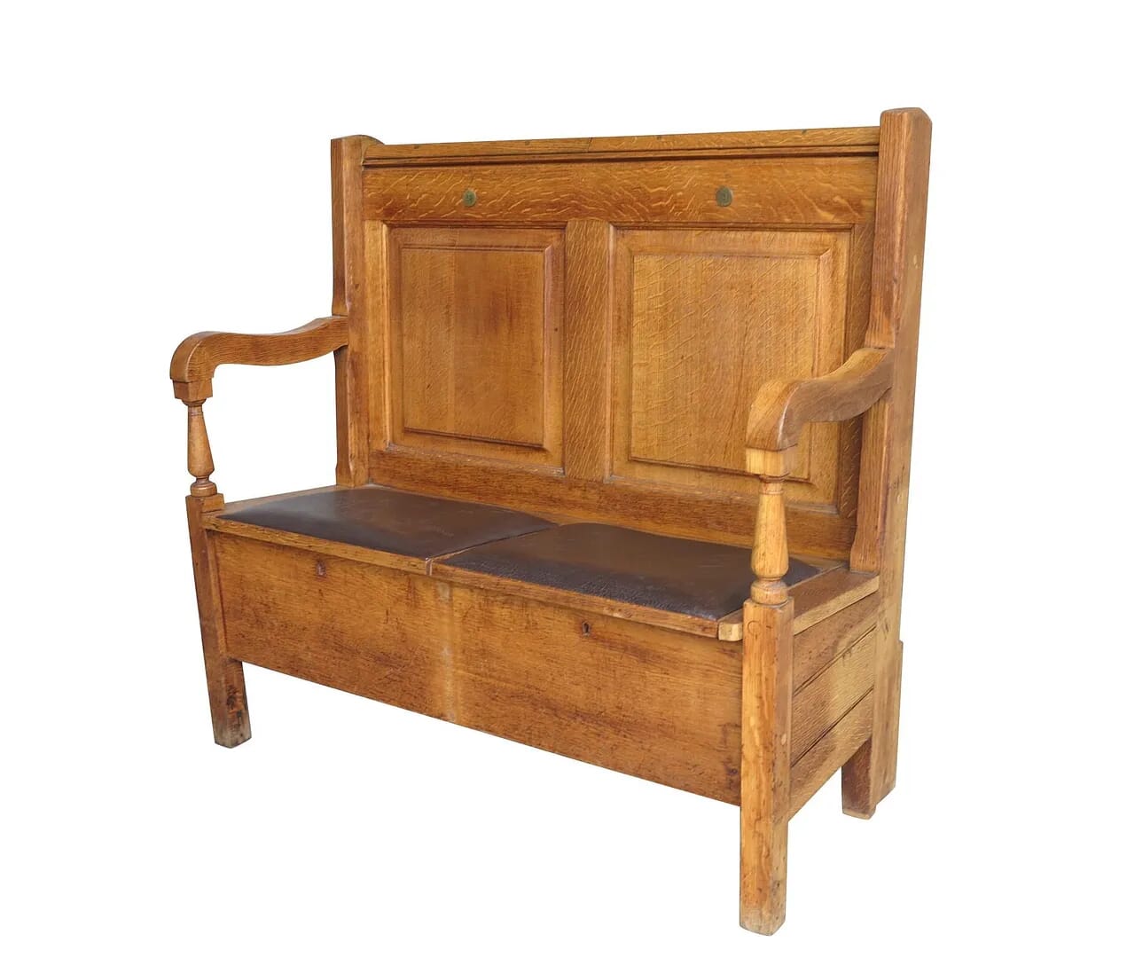 Reclaimed Antique Solid Oak Settle With Lift Up Seats - 8823c