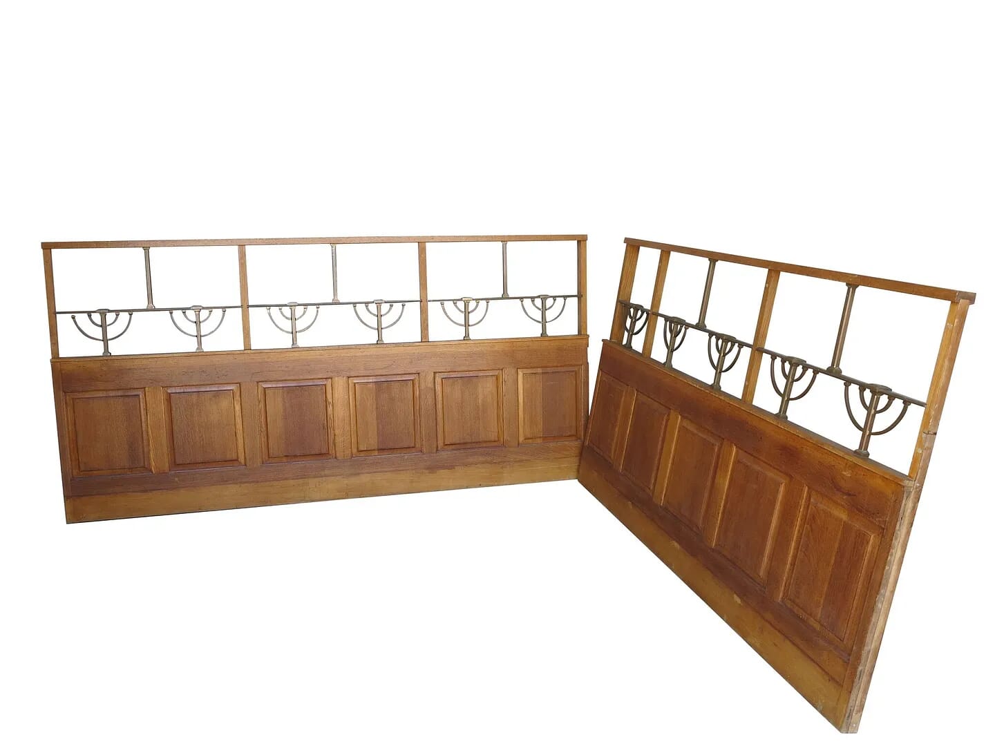 Two Pieces of Oak Wall Panelling With Brass Detailing - D1527