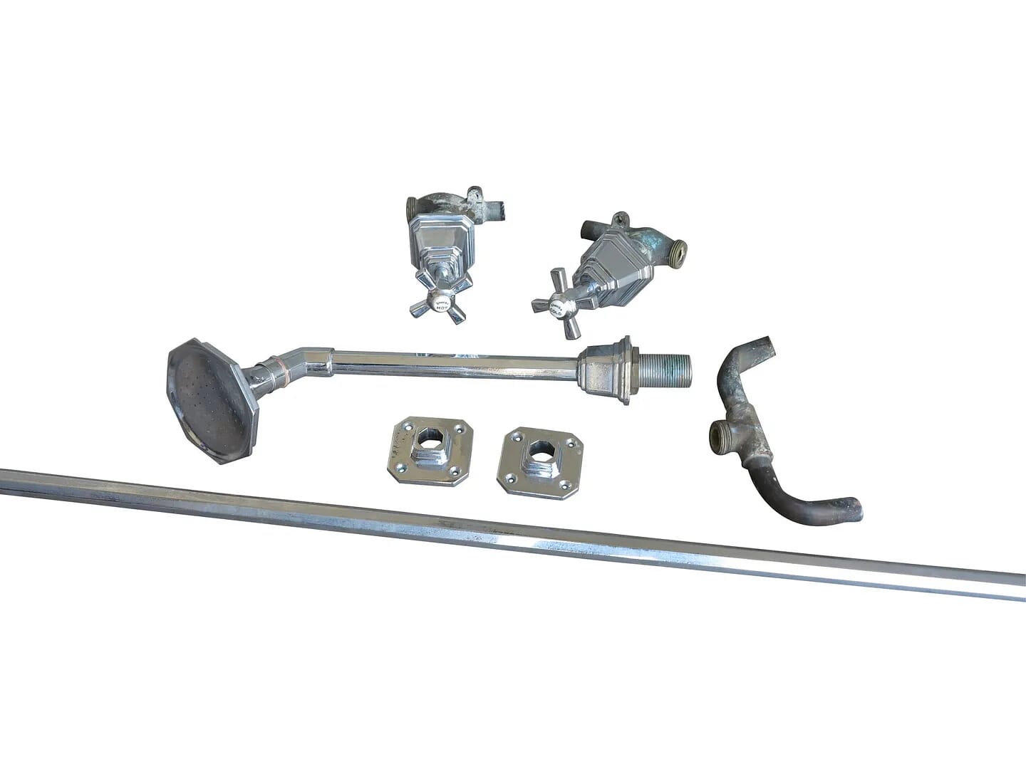 Chrome Plated Shanks Shower Rose Head With Taps & Curtain Rail - 8835