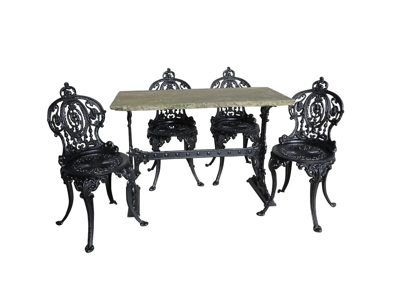 Antique Cast Iron Garden Table With Cast Iron Chairs - D1529