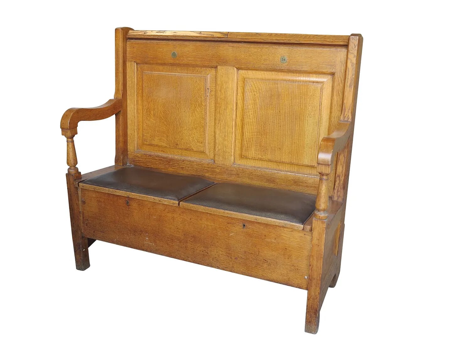 Solid Oak Antique Reclaimed Settle With Lift Up Seats - 8823e