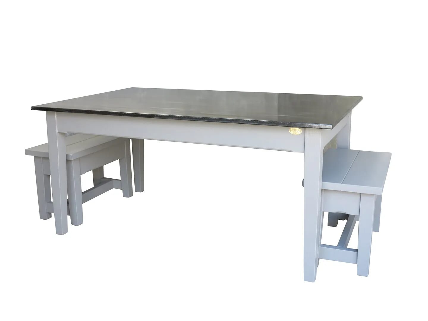 Bespoke Antiqued Zinc Wide Kitchen Table & Benches - D1537