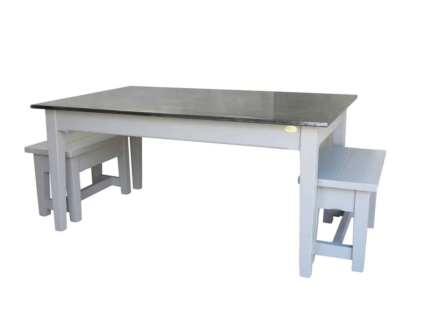 Bespoke Antiqued Zinc Wide Kitchen Table & Benches