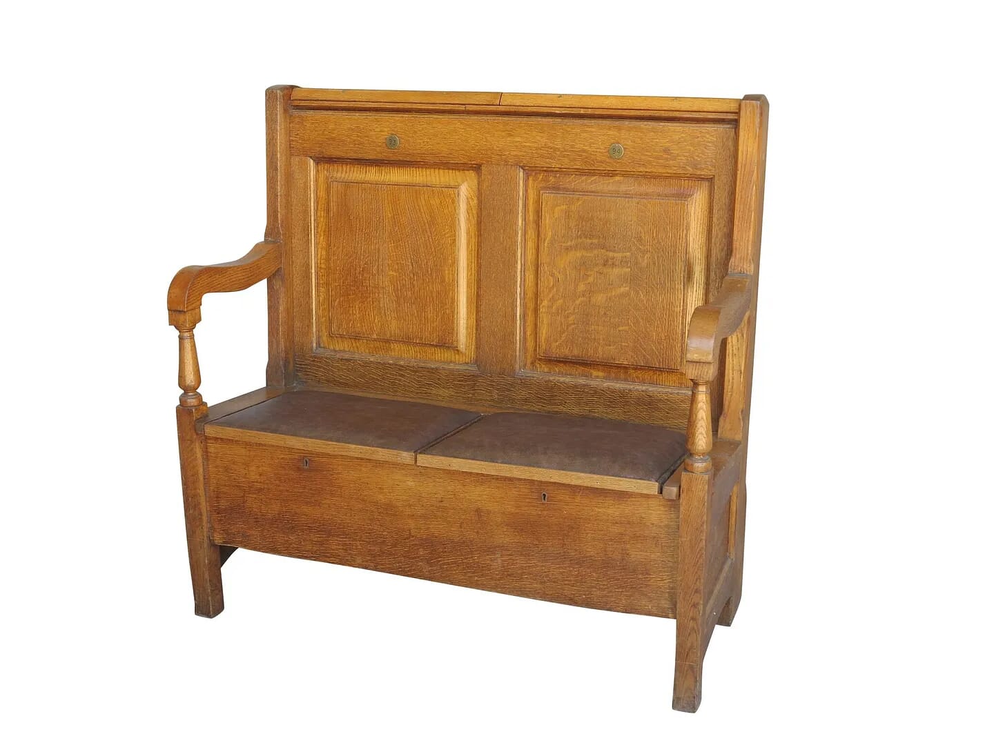 Antique Old Reclaimed Oak Settle With Lift Up Seats - 8823g