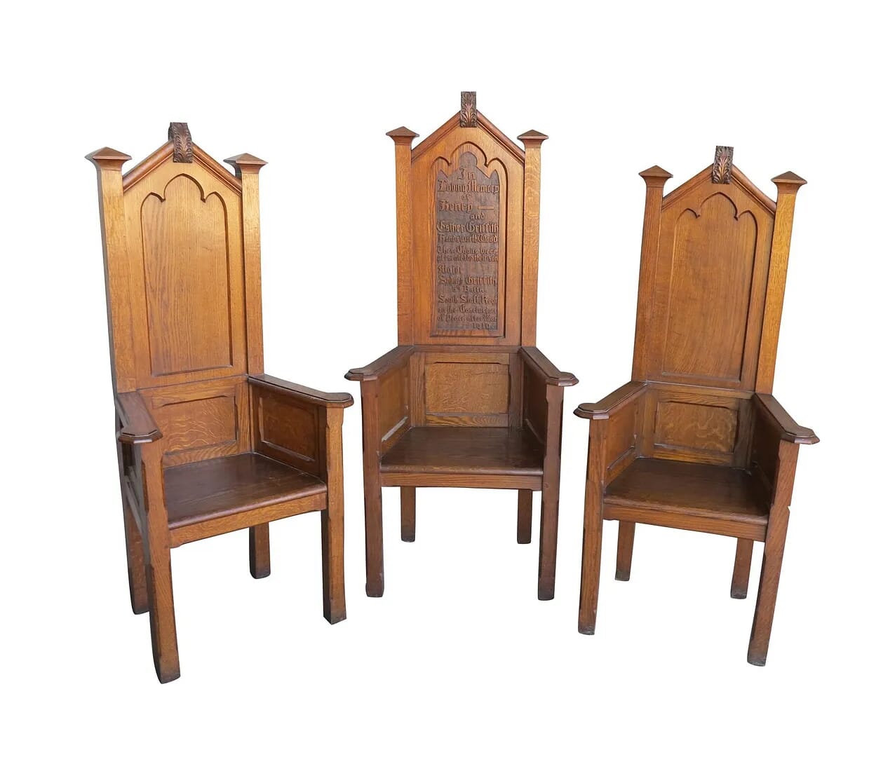 Antique Solid Oak Carved Altar Chairs - 7937a
