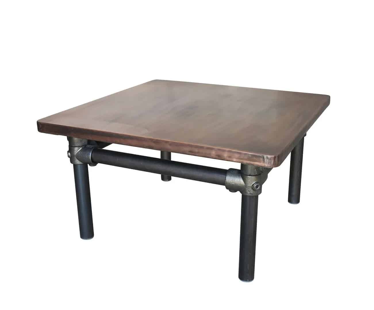 Antique Copper Top Coffee Table With Metal Base