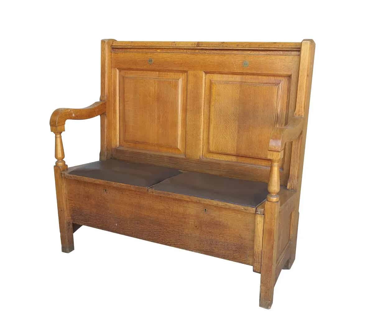 Old Reclaimed Oak Settle With Lift Up Seats