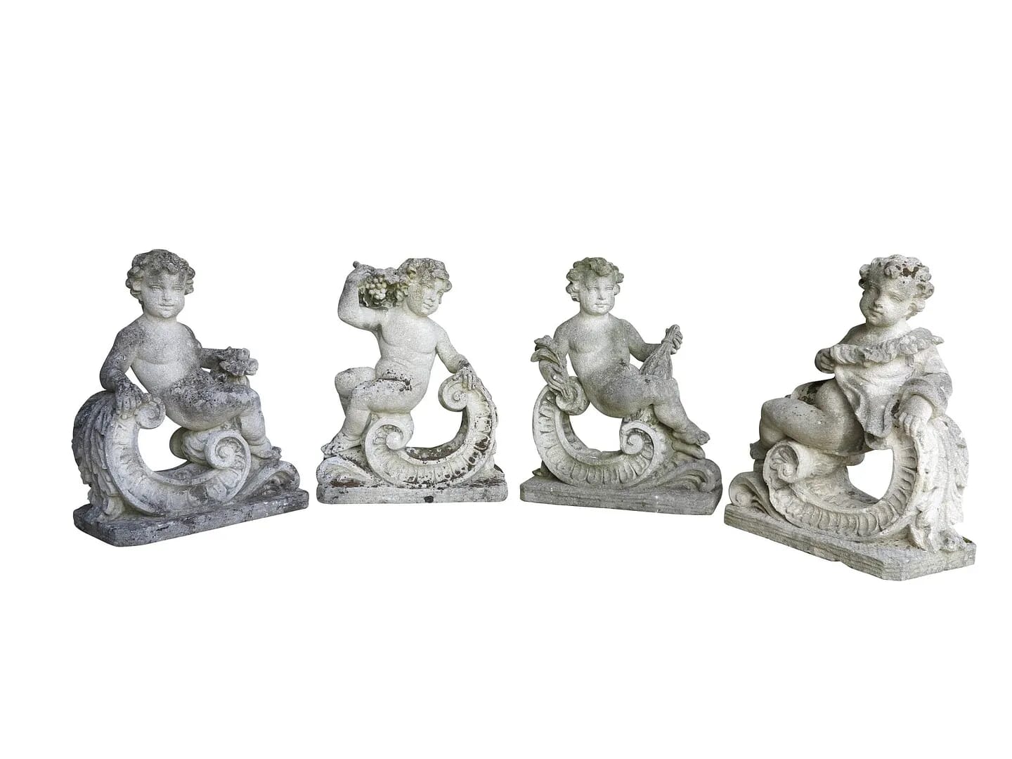 Set of 4 Antique Hand Carved Limestone Garden Seasons - 8870