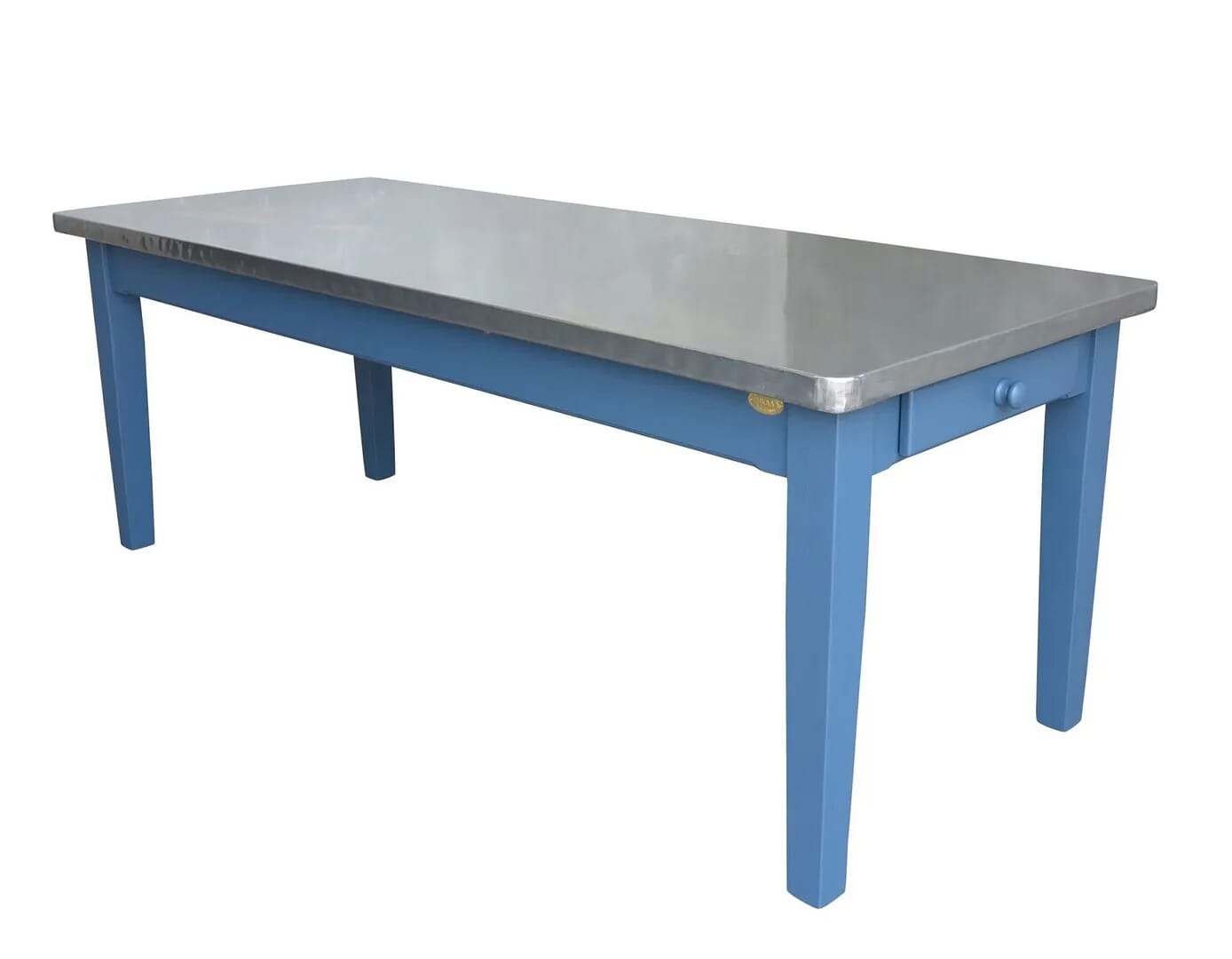 Bespoke Natural Finish Zinc Kitchen Table With Drawer - D1544