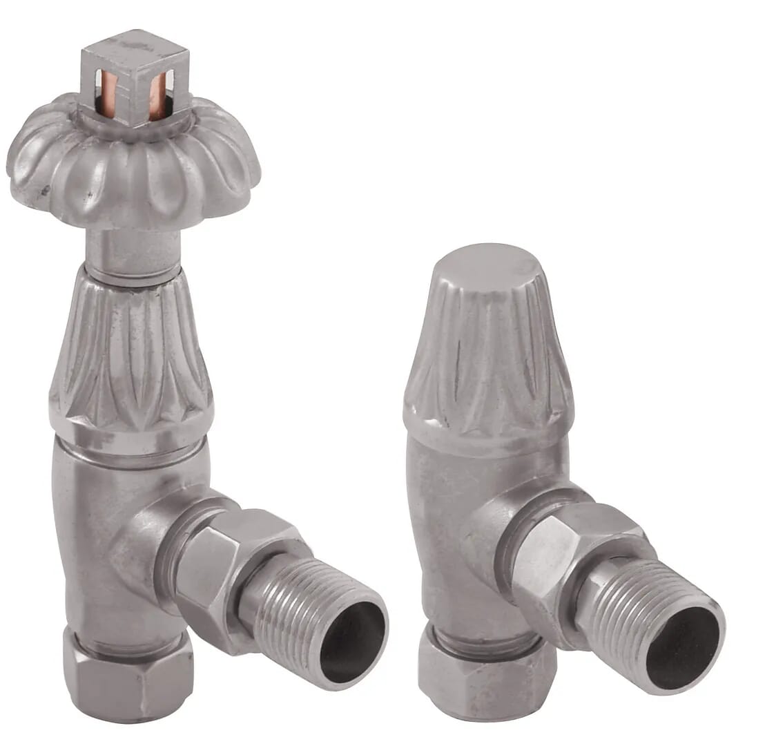 Pair of Satin Nickel Crocus Radiator Valves by Carron - HAN005